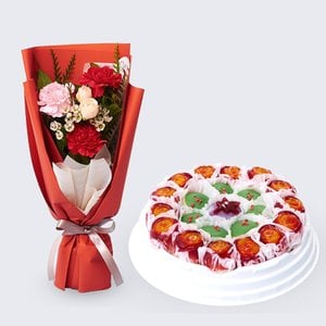 유어버스데이 효심카네이션다발+꽃모찌떡케익(중) 꽃배송