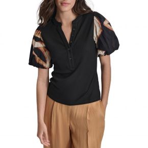 4881255 DKNY Mixed Media Puff Sleeve Top