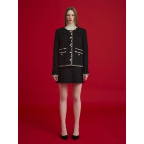 PEARL BUTTON TWEED JACKET - BLACK