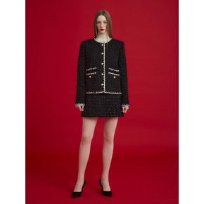 PEARL BUTTON TWEED JACKET - BLACK