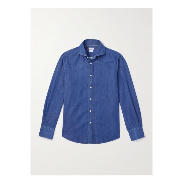 브루넬로쿠치넬리 슬림핏 커터웨이 칼라 코튼 셔츠 블루 46376663162890301