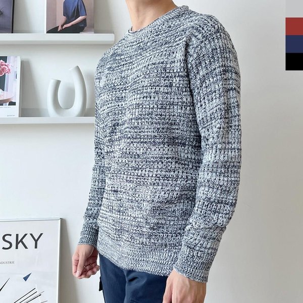 [옷자락] 남자 110사이즈 라운드넥니트 기본핏 긴팔티