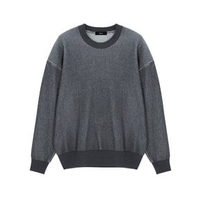 Two Tone Double Face Round Knit Pullover - Dark Grey