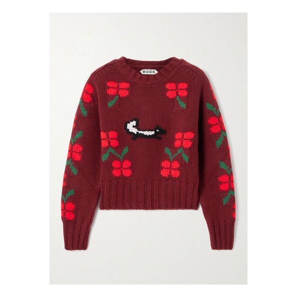보디 인타르시아 니트 울 스웨터 레드 46376663162879723