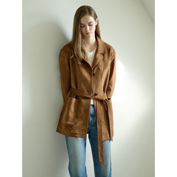 Belted Suede Blazer Brown AT5JAF036BW