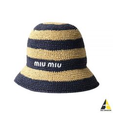 MIU 미우미우 24 5HC305 2F6E F067K (스트라이프 라피아 버킷 햇) 101144351