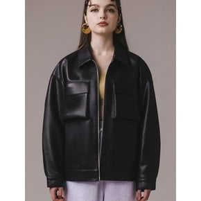 VEGAN LEATHER SINGLE POCKET RIDER JACKET woman-BK