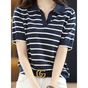 멜리엘 2COLOR 스트라이프 반팔 니트 탑_P359850921