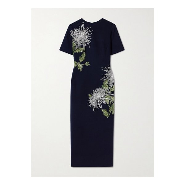 오스카 드 라 렌타 크리스털 장식 울 혼방 미디 드레스 네이비 1647597342453261