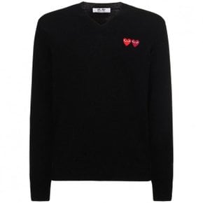 Comme des Garcons 플레이 Play 로고 니트 울 V넥 스웨터 8118478 남성