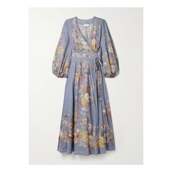 짐머만 탤로우 플로럴 프린트 코튼 보일 미디 랩 원피스 1647597350960131