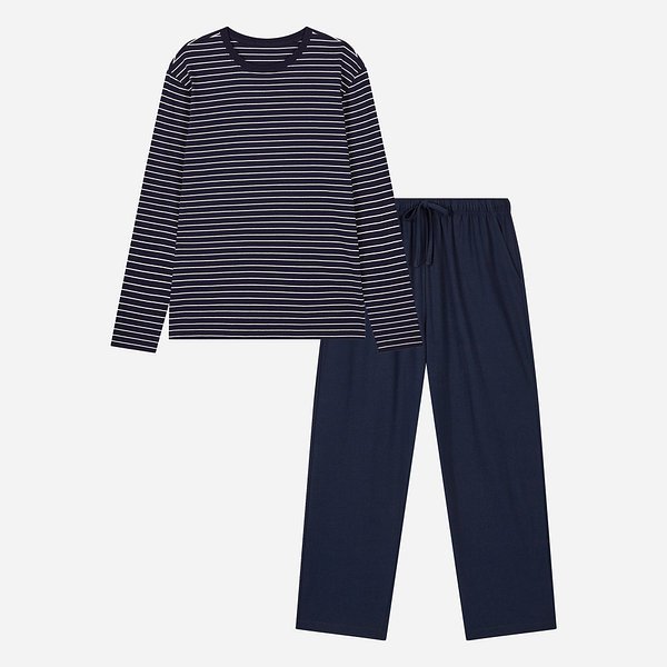 [SET] 남 스마트 코튼 라운드넥 긴팔 라운지 티셔츠, 10부 라운지 팬츠_다크 네이비 J2059011140