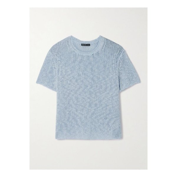 오픈니트 코튼 리넨 혼방 티셔츠 라이트 블루 1647597359785109