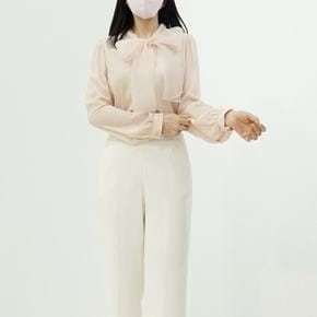 / 오간자 주름 리본타이 어깨 셔링 정장 블라우스