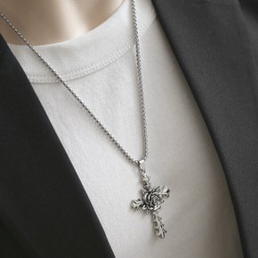 유니크 디테일 장미 십자가 펜던트 써지컬스틸 체인 목걸이