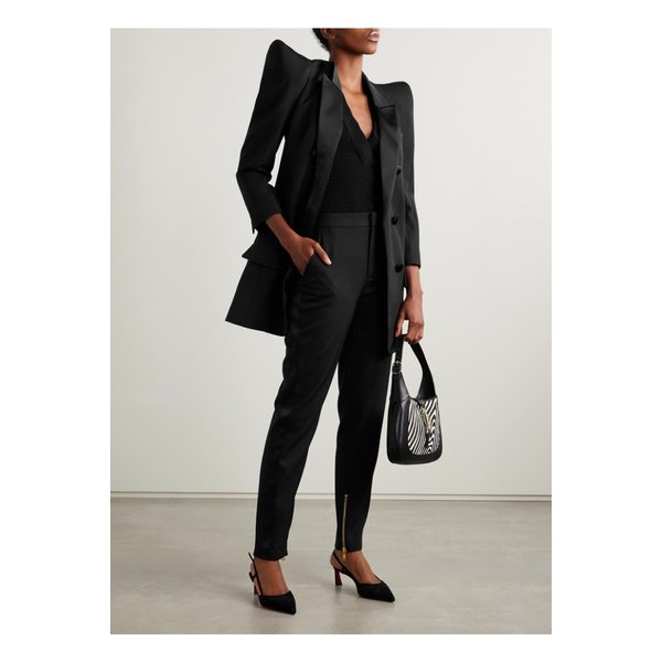 새틴 트리밍 울 스트레이트 팬츠 블랙 46376663162844268