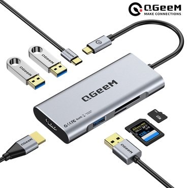 닌텐도 QGeeM 큐짐 7in1 USB C타입 HDMI 멀티허브 (그레이,핑크,블랙)