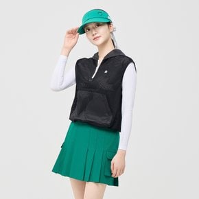 여성 메쉬 우븐 믹스 하프집업 후드 베스트