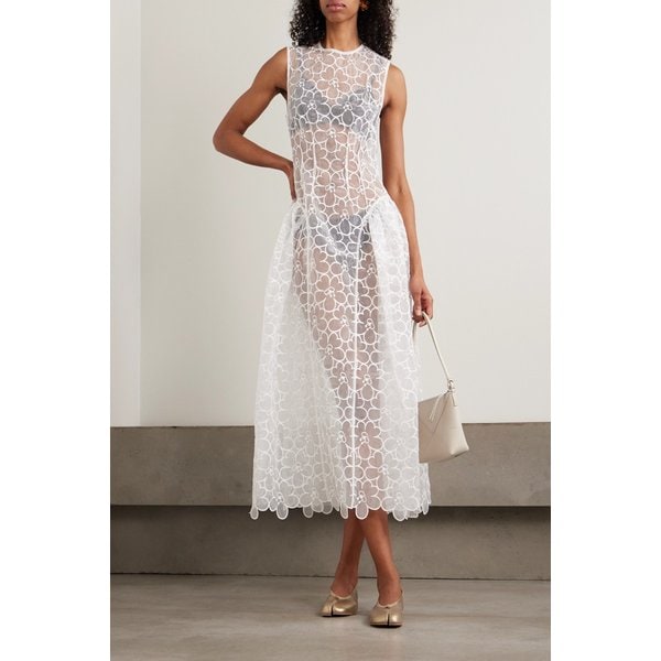 케이트 자수 튤 미디 드레스 화이트 46376663162987341