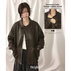 / 오세 오버핏 카라 빈티지 레더 자켓