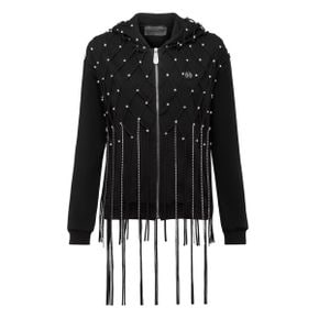 5663299 PHILIPP PLEIN Hoodie Sweatjacket Net Crystal Touch Fringe