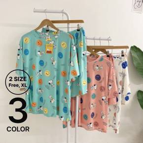 /  2사이즈  스르륵 스판 스마일 상하복 잠옷 세트(3color)