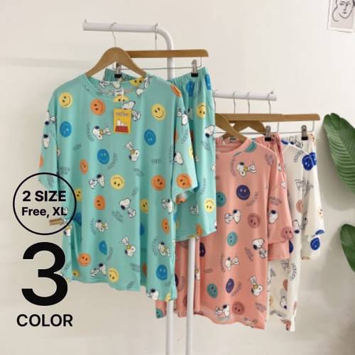 헤이븐 / 2사이즈 스르륵 스판 스마일 상하복 잠옷 세트(3color)