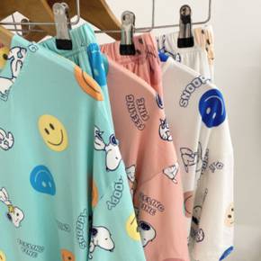 /  2사이즈  스르륵 스판 스마일 상하복 잠옷 세트(3color)