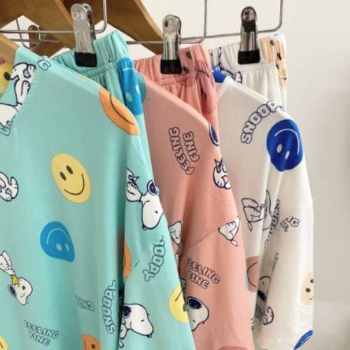 헤이븐 / 2사이즈 스르륵 스판 스마일 상하복 잠옷 세트(3color)