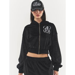 Smooth Velvet Logo Puff-sleeve Hood Jumper Black