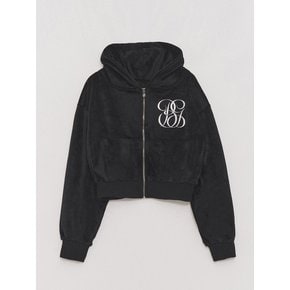 Smooth Velvet Logo Puff-sleeve Hood Jumper Black