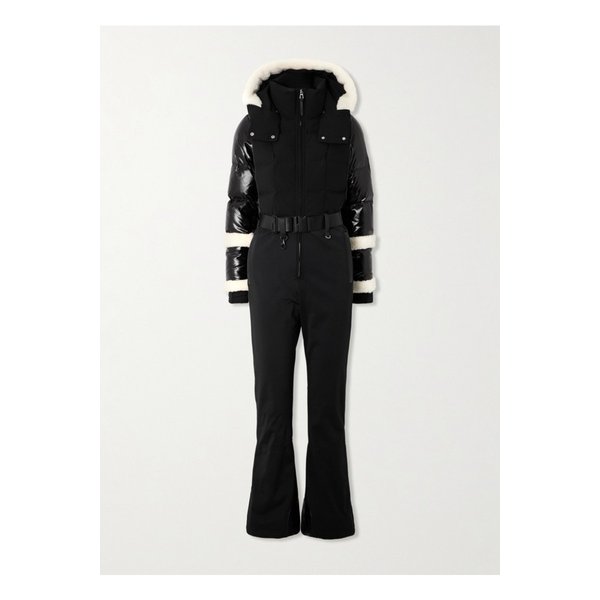 루드삭 카르멘 벨트 플리스 트리밍 퀼팅 셸 후드 다운 스키 수트 블랙 1647597343817753