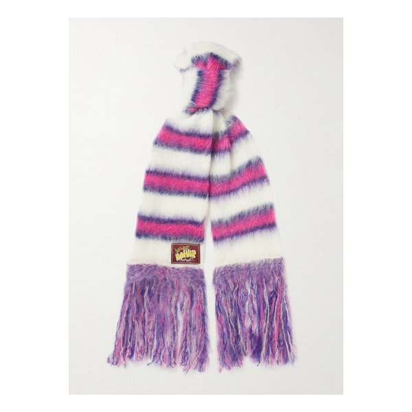 Fringed Striped Mohair-Blend Scarf
