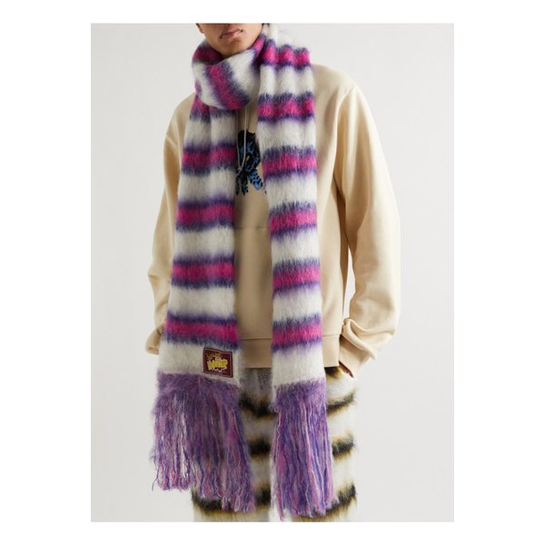 Fringed Striped Mohair-Blend Scarf