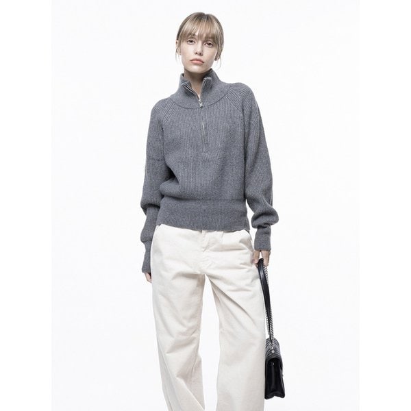 Soft Hazzy Half Zip-up Knit - Gray /W243TP05GR