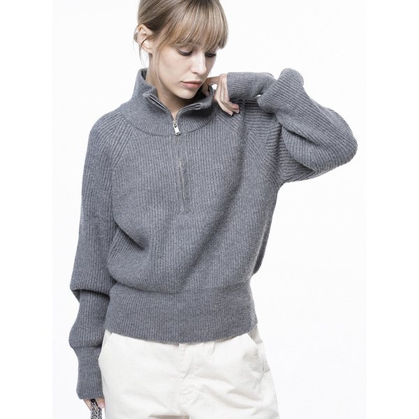 Soft Hazzy Half Zip-up Knit - Gray /W243TP05GR
