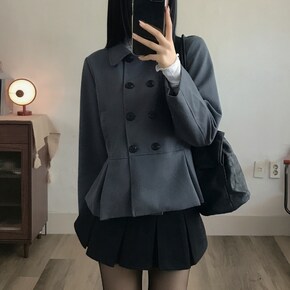 프렌치 더블 버튼 플리츠 펩럼 플레어 숏코트2color
