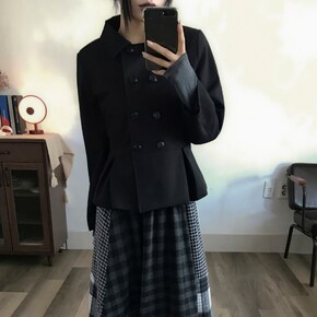 프렌치 더블 버튼 플리츠 펩럼 플레어 숏코트2color