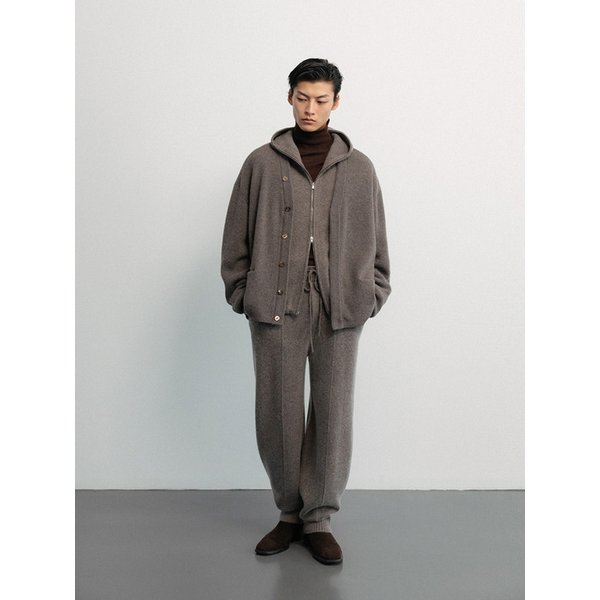 Fine merino wool v neck cardigan_Taupe brown