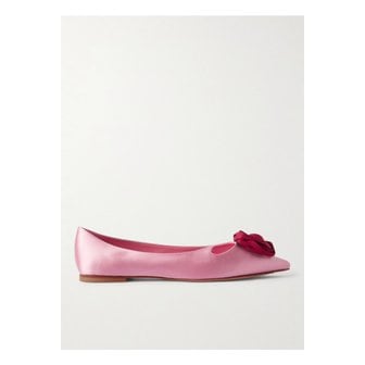 로저비비에 로즈 비비에 장식 컷아웃 새틴 발레리나 플랫 핑크 46376663162925348