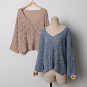 빅사이즈 406 컬러꽈배기V넥8부티 DRMI979_P365209058