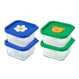글라스락 위글위글 햇밥용기 정사각 440ml 4조세트