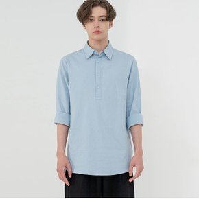 LINEN HENLY NECK SHIRT_SKY BLUE