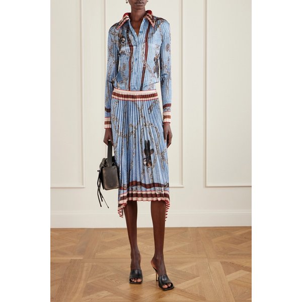 플리츠 프린트 새틴 미디 스커트 46376663162964252