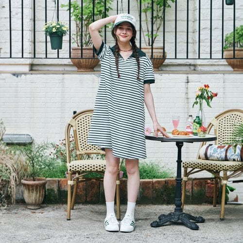 메타퍼 / MET Stripe Collar Summer Dress Green