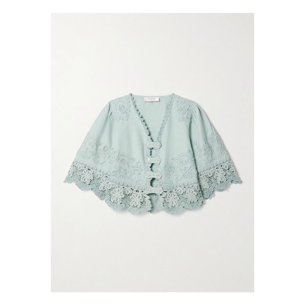 아일라 크롭 자수 브로드리 앙글레즈 코튼 리넨 혼방 탑 블루 46376663162873770