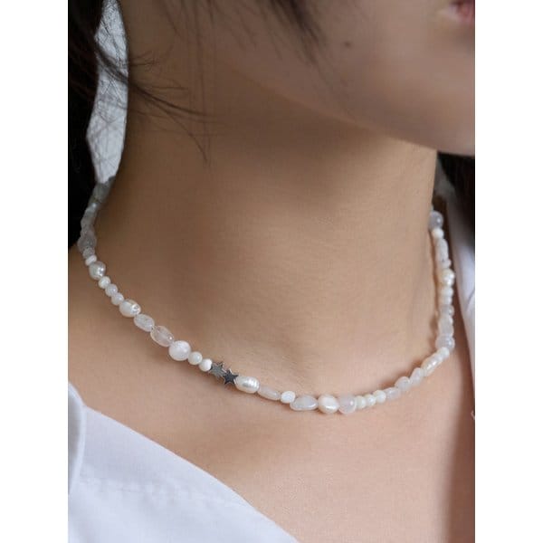 [한정수량/담수진주] UGLY PEARL STONE NECKLACE [MOON]