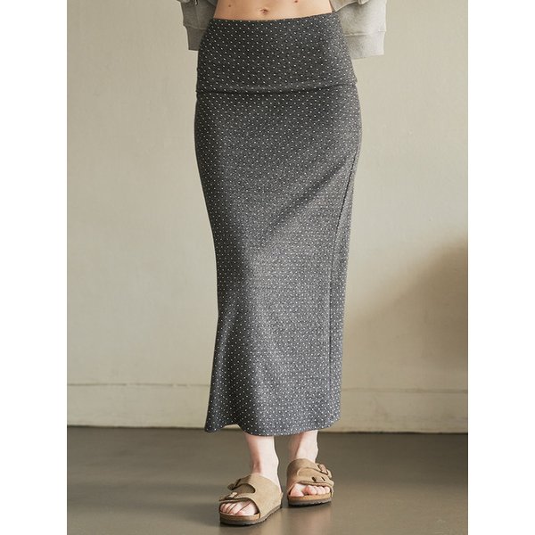 Warm Dot Peach Maxi Skirt_Charcoal