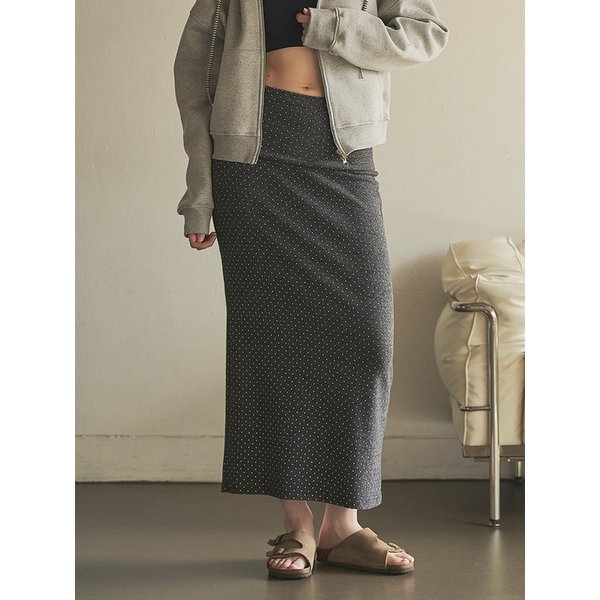Warm Dot Peach Maxi Skirt_Charcoal