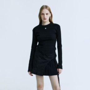 GAUDI Neck Point Embroidered Unbalance Hem Top_Black